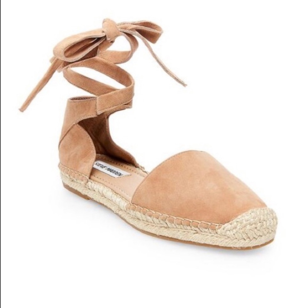 Rosette Leather Wrap Espadrille Flat